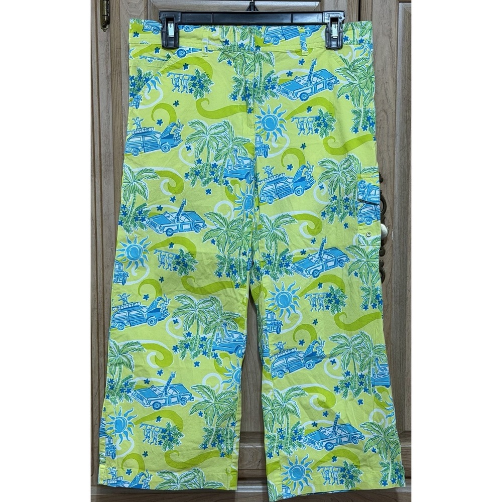 Vintage Lilly Pulitzer White Label Cropped Cargo Pants Size 4 Beachy Palm Preppy